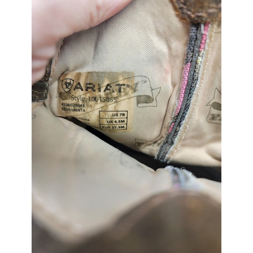Ariat Fatbaby 10015055 Cowgirl Brown Leather Pink Camo Boots Women’s Size 7 B - Picture 5 of 7